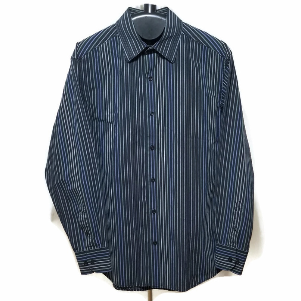 Claiborne Black Blue Striped Casual Shirt